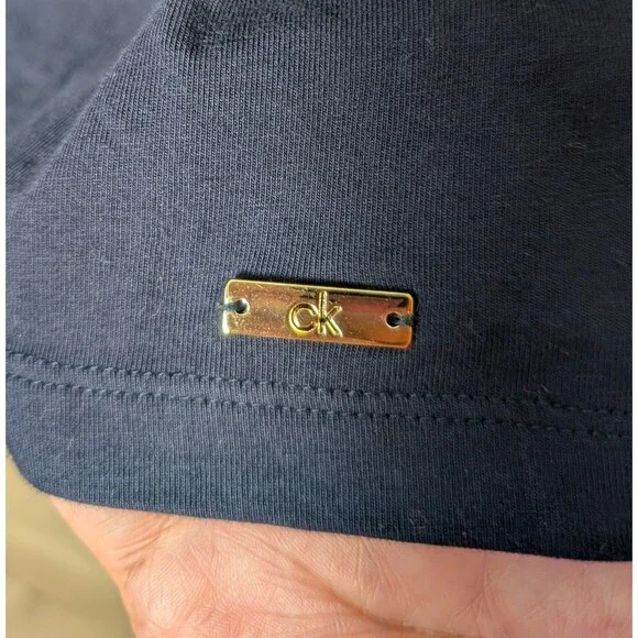 NWOT Calvin Klein Size L Polo Shirt Dress Navy Blue Designer Nautical Minimalist - Picture 5 of 12